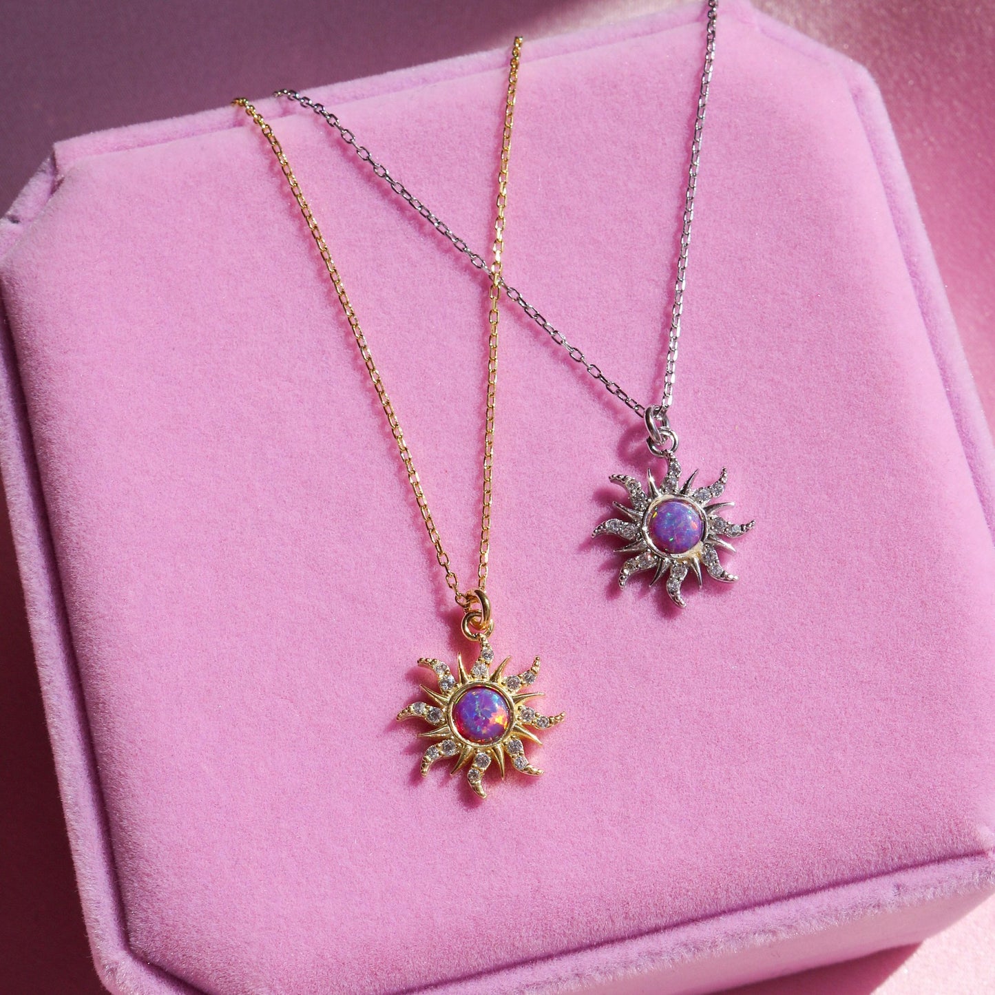 Vintage sun opal pendant necklace micro inlaid zircon pendant for women