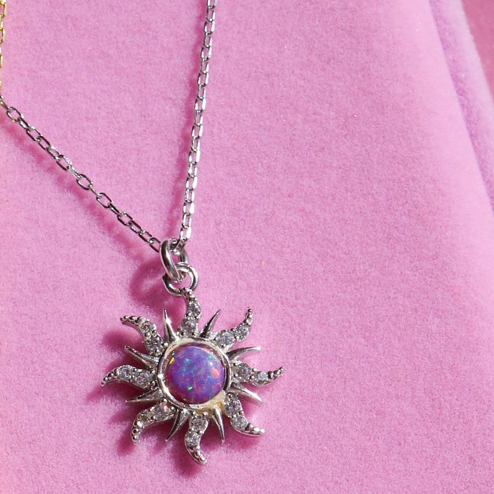Vintage sun opal pendant necklace micro inlaid zircon pendant for women