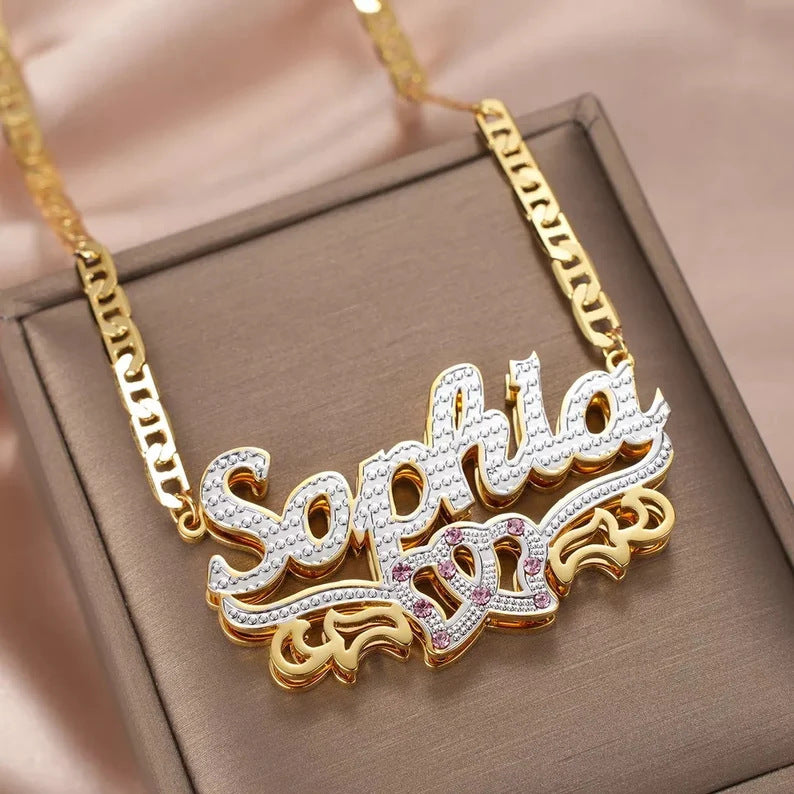 Personalized Two-tone Nameplate Necklace birthstone Pendant Jewelry for Women