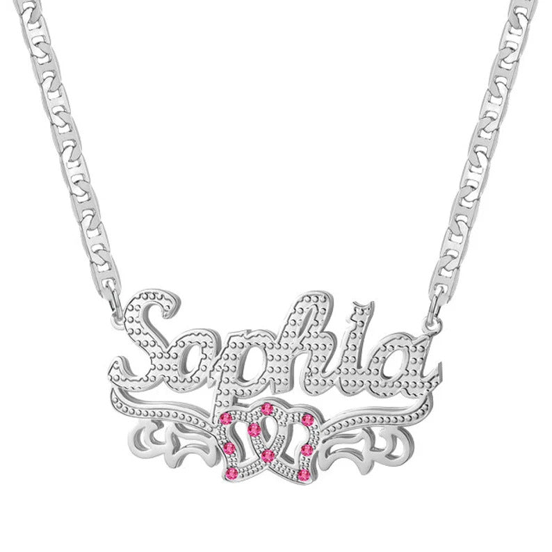 Personalized Two-tone Nameplate Necklace birthstone Pendant Jewelry for Women