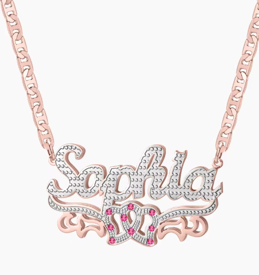 Personalized Two-tone Nameplate Necklace birthstone Pendant Jewelry for Women