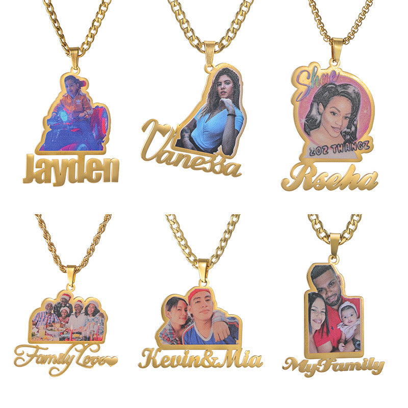 Customized Colorful Photos Stainless Steel Name Necklace Fashion Jewelry