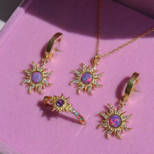 Vintage sun opal pendant necklace micro inlaid zircon pendant for women