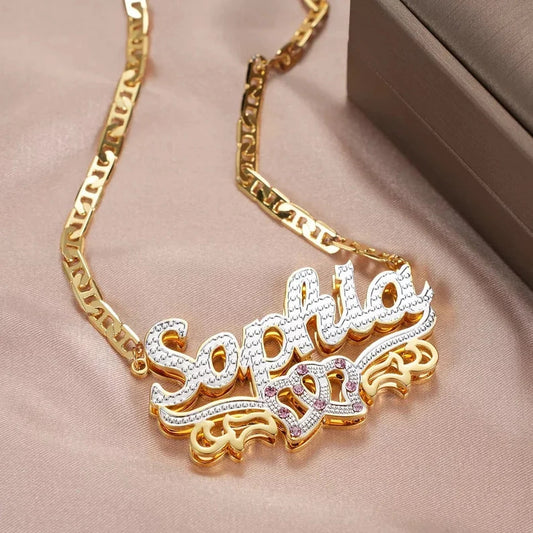 Personalized Two-tone Nameplate Necklace birthstone Pendant Jewelry for Women